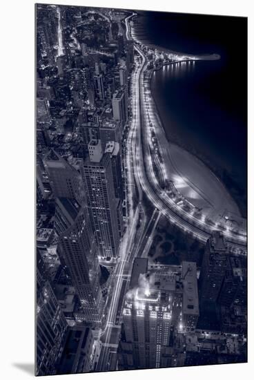 Lakeshore Drive Aloft BW Cool Toned-Steve Gadomski-Mounted Premium Photographic Print