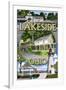 Lakeside, Ohio - Montage Scenes-Lantern Press-Framed Art Print