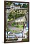 Lakeside, Ohio - Montage Scenes-Lantern Press-Framed Art Print