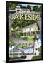 Lakeside, Ohio - Montage Scenes-Lantern Press-Framed Art Print