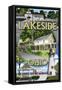 Lakeside, Ohio - Montage Scenes-Lantern Press-Framed Stretched Canvas