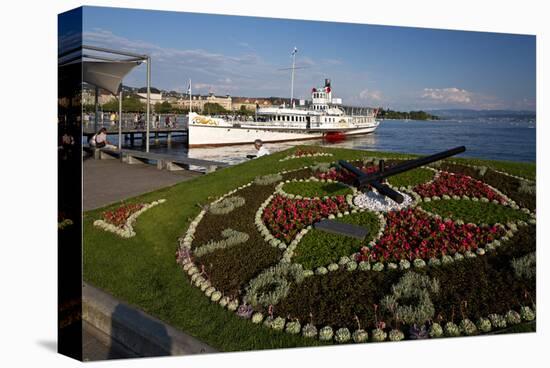 Lakeside on Lake Zurich with Flower Clock on Schifflaende Buerklipatz Square, Zurich, Switzerland-null-Stretched Canvas