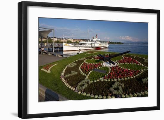 Lakeside on Lake Zurich with Flower Clock on Schifflaende Buerklipatz Square, Zurich, Switzerland-null-Framed Art Print