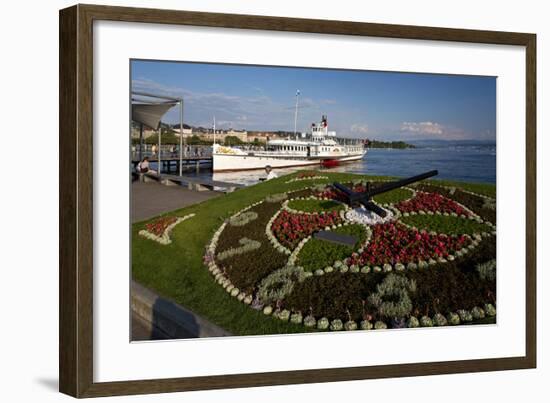 Lakeside on Lake Zurich with Flower Clock on Schifflaende Buerklipatz Square, Zurich, Switzerland-null-Framed Art Print