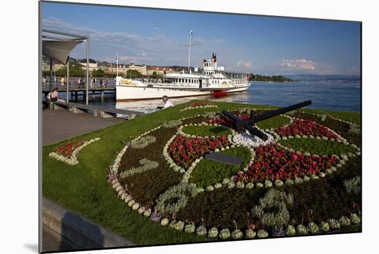 Lakeside on Lake Zurich with Flower Clock on Schifflaende Buerklipatz Square, Zurich, Switzerland-null-Mounted Art Print