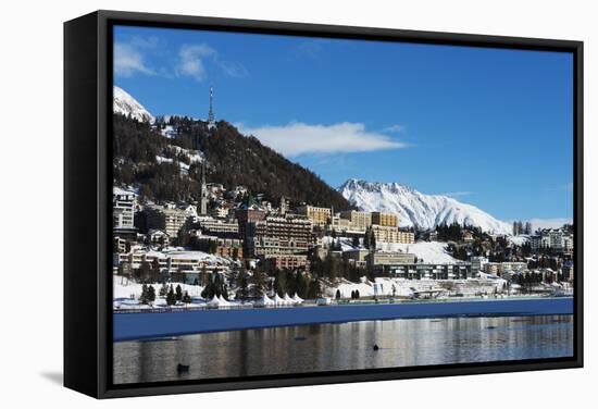 Lakeside, St. Moritz in Winter, Engadine, Graubunden, Switzerland, Europe-Christian Kober-Framed Stretched Canvas