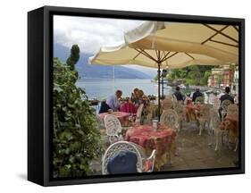 Lakeside View of Cafe in Medieval Village of Varenna, Lake Como, Lombardy, Italian Lakes, Italy-Peter Barritt-Framed Stretched Canvas