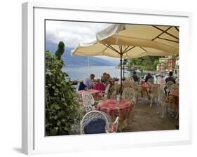Lakeside View of Cafe in Medieval Village of Varenna, Lake Como, Lombardy, Italian Lakes, Italy-Peter Barritt-Framed Photographic Print
