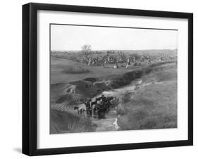 Lakota Indian Camp at the White Clay Creek Watering Hole Photograph - Pine Ridge, SD-Lantern Press-Framed Art Print