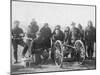 Lakota Scouts and White Soldiers Posed Behind Hotchkiss Gun Photograph - Wounded Knee, SD-Lantern Press-Mounted Art Print