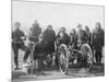 Lakota Scouts and White Soldiers Posed Behind Hotchkiss Gun Photograph - Wounded Knee, SD-Lantern Press-Mounted Art Print