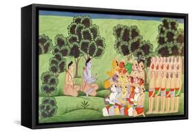 Lakshmana Consulting the Heads of the Monkey Armies, from the Ramayana-Indian School-Framed Stretched Canvas