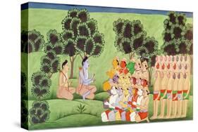 Lakshmana Consulting the Heads of the Monkey Armies, from the Ramayana-Indian School-Stretched Canvas