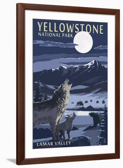 Lamar Valley Scene, Yellowstone National Park-Lantern Press-Framed Art Print