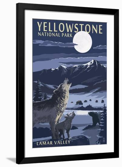 Lamar Valley Scene, Yellowstone National Park-Lantern Press-Framed Art Print