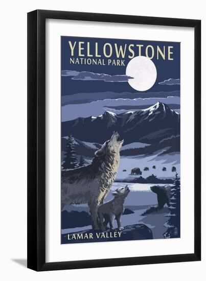 Lamar Valley Scene, Yellowstone National Park-Lantern Press-Framed Art Print