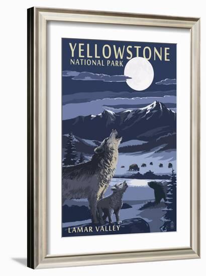 Lamar Valley Scene, Yellowstone National Park-Lantern Press-Framed Art Print