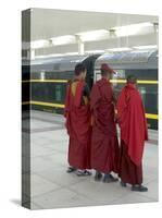 Lamas Awaiting Arrival of Train, New Railway Station, Beijing to Lhasa, Lhasa, Tibet, China-Ethel Davies-Stretched Canvas