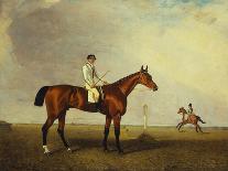 A Bay Racehorse with a Jockey Up on a Racehorse-Lambert Marshall-Framed Premium Giclee Print