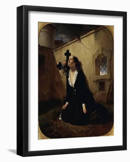 Lamenting Loss of Loved One or Wife of Colonel Manara at Grave of Her Husband-Giuseppe Molteni-Framed Giclee Print