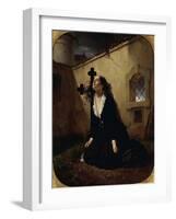 Lamenting Loss of Loved One or Wife of Colonel Manara at Grave of Her Husband-Giuseppe Molteni-Framed Giclee Print