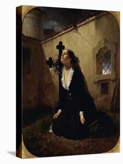 Lamenting Loss of Loved One or Wife of Colonel Manara at Grave of Her Husband-Giuseppe Molteni-Stretched Canvas