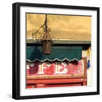 Lamp and Awning Outside Venice Caffe-Mike Burton-Framed Photographic Print