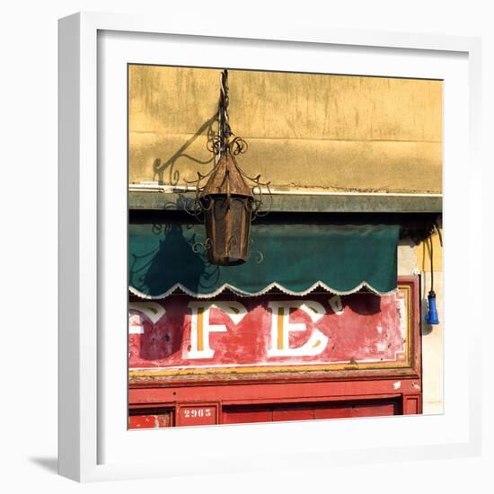 Lamp and Awning Outside Venice Caffe-Mike Burton-Framed Photographic Print
