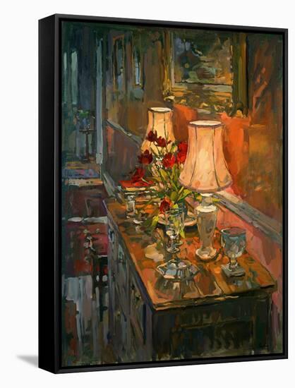 Lamp and Tulips (Oil on Canvas)-Susan Ryder-Framed Stretched Canvas