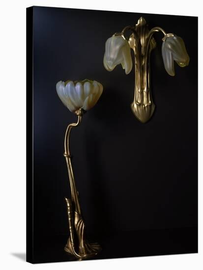 Lamp and Wall Light in Gilded Bronze and Glass in Shape of Lilies-Louis Majorelle-Stretched Canvas