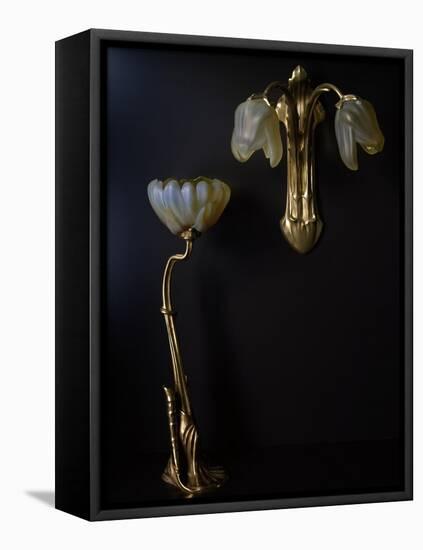 Lamp and Wall Light in Gilded Bronze and Glass in Shape of Lilies-Louis Majorelle-Framed Stretched Canvas