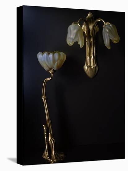 Lamp and Wall Light in Gilded Bronze and Glass in Shape of Lilies-Louis Majorelle-Stretched Canvas