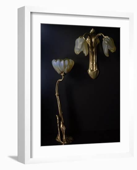 Lamp and Wall Light in Gilded Bronze and Glass in Shape of Lilies-Louis Majorelle-Framed Giclee Print