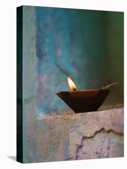 Lamp in a Little Shrine Outside Traditional House, Varanasi, India-Keren Su-Stretched Canvas
