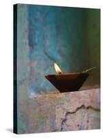 Lamp in a Little Shrine Outside Traditional House, Varanasi, India-Keren Su-Stretched Canvas