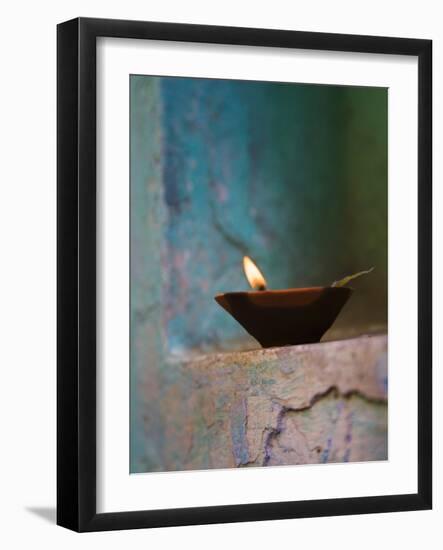 Lamp in a Little Shrine Outside Traditional House, Varanasi, India-Keren Su-Framed Photographic Print