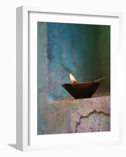 Lamp in a Little Shrine Outside Traditional House, Varanasi, India-Keren Su-Framed Photographic Print