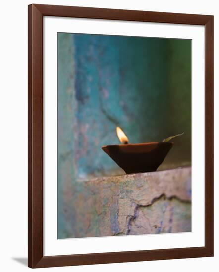 Lamp in a Little Shrine Outside Traditional House, Varanasi, India-Keren Su-Framed Photographic Print