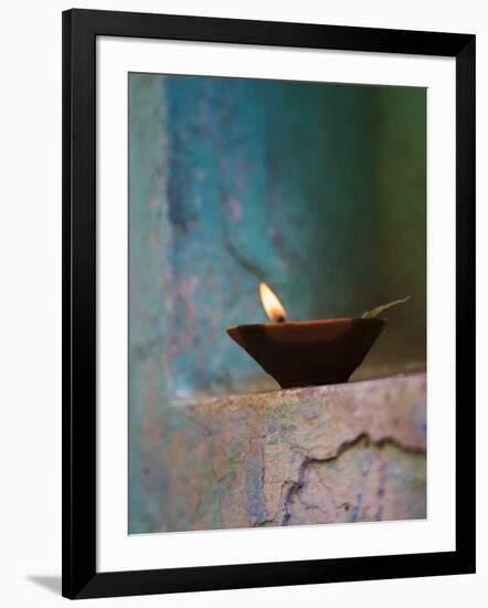 Lamp in a Little Shrine Outside Traditional House, Varanasi, India-Keren Su-Framed Photographic Print