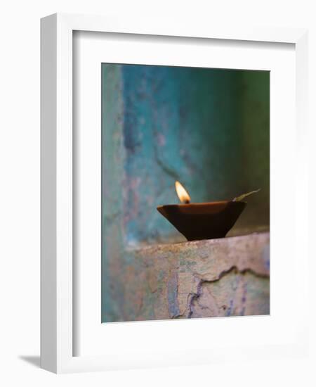 Lamp in a Little Shrine Outside Traditional House, Varanasi, India-Keren Su-Framed Photographic Print