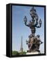 Lamp on the Alexandre Iii Bridge and the Eiffel Tower, Paris, France, Europe-Richard Nebesky-Framed Stretched Canvas