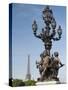 Lamp on the Alexandre Iii Bridge and the Eiffel Tower, Paris, France, Europe-Richard Nebesky-Stretched Canvas