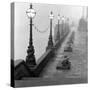 Lamp Posts and Benches by the River Thames-John Gay-Stretched Canvas