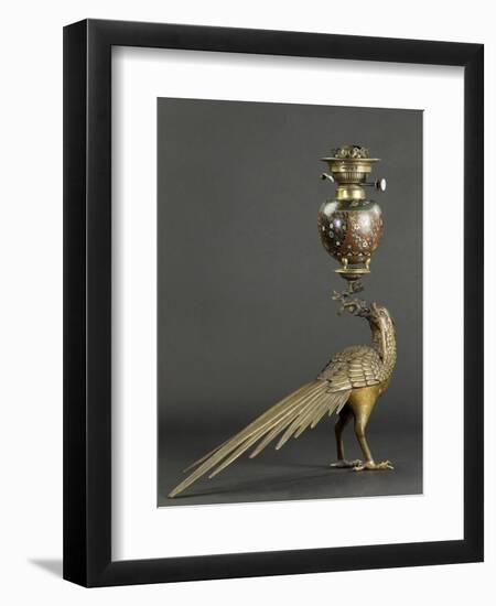 Lampe à pétrole soutenue par un faisan-null-Framed Giclee Print