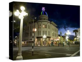 Lampost and Deco Clock Tower in the Art Deco City of Napier, North Island, New Zealand-Don Smith-Stretched Canvas