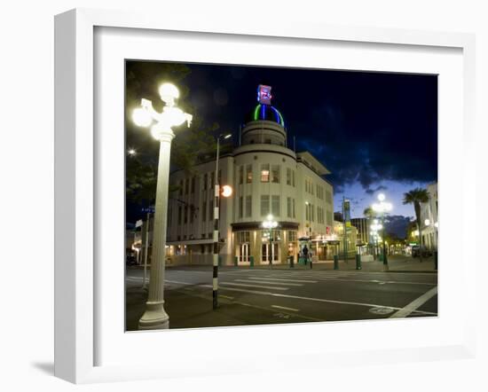 Lampost and Deco Clock Tower in the Art Deco City of Napier, North Island, New Zealand-Don Smith-Framed Photographic Print