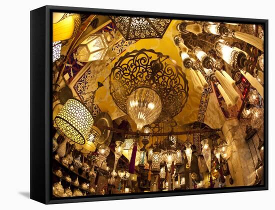 Lamps and Lanterns in Shop in the Grand Bazaar, Istanbul, Turkey-Jon Arnold-Framed Stretched Canvas