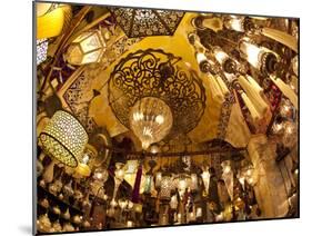 Lamps and Lanterns in Shop in the Grand Bazaar, Istanbul, Turkey-Jon Arnold-Mounted Photographic Print