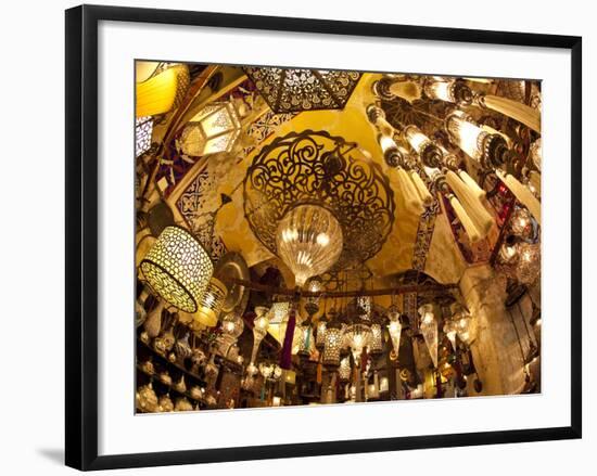 Lamps and Lanterns in Shop in the Grand Bazaar, Istanbul, Turkey-Jon Arnold-Framed Photographic Print