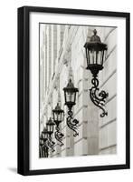 Lamps on Side of Building-Christian Peacock-Framed Giclee Print